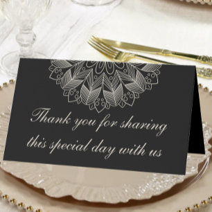 Cartão De Mesa Casamento Negro Indiano Elegante Mandala Boho