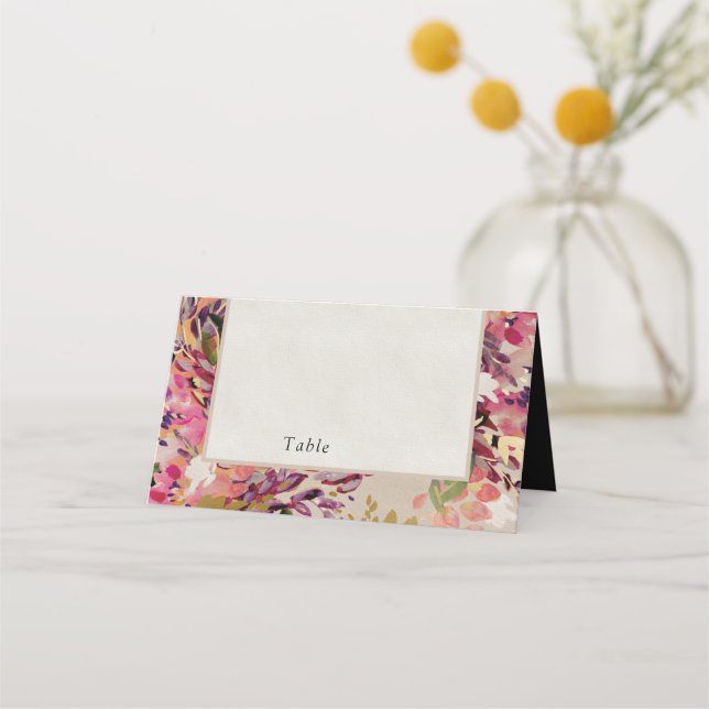 Cartão De Mesa Casamento Negro Rosa-Rosa-Quente-Buquê Romântico (Frente)