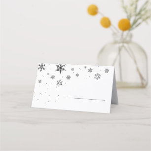 Cartão De Mesa Casamento no inverno de Esqui Moderno Falling Snow
