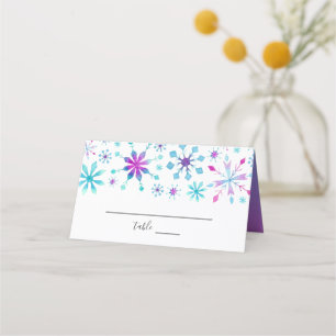 Cartão De Mesa Casamento no inverno de Flocos de Neve de Aquarela