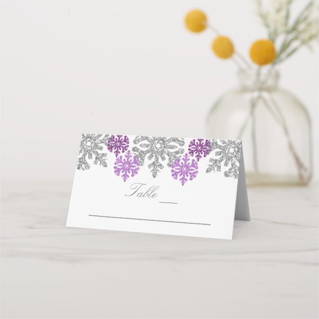 Cartão De Mesa Casamento no inverno de Flocos de Neve Puros de Pr (Frente)