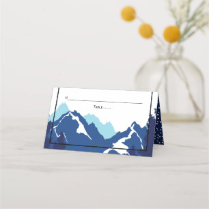 Cartão De Mesa casamento no inverno de montanha azul dobrado esco