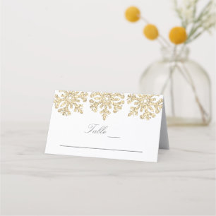 Cartão De Mesa Casamento no inverno Dourado Flocos de Neve