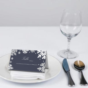 Cartão De Mesa Casamento no inverno marinho Azul Flocos de Neve