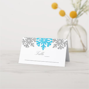 Cartão De Mesa Casamento no inverno Silver Blue Snowflakes