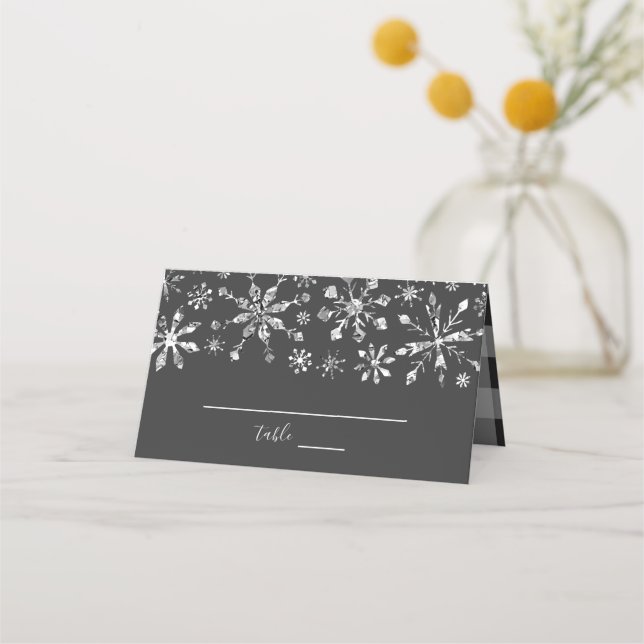 Cartão De Mesa Casamento no inverno Silver Glitter Snowflakes (Frente)