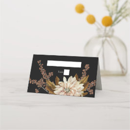 Cartão De Mesa Casamento outono de Aquarela Floral Preta