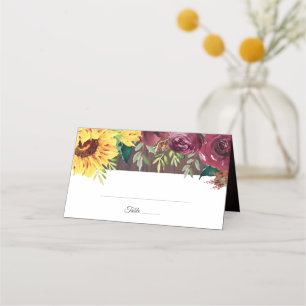 Cartão De Mesa Casamento outono de Madeira Floral Sunflower