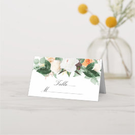 Cartão De Mesa Casamento outono Floral de Cor Branca de Pêssego E