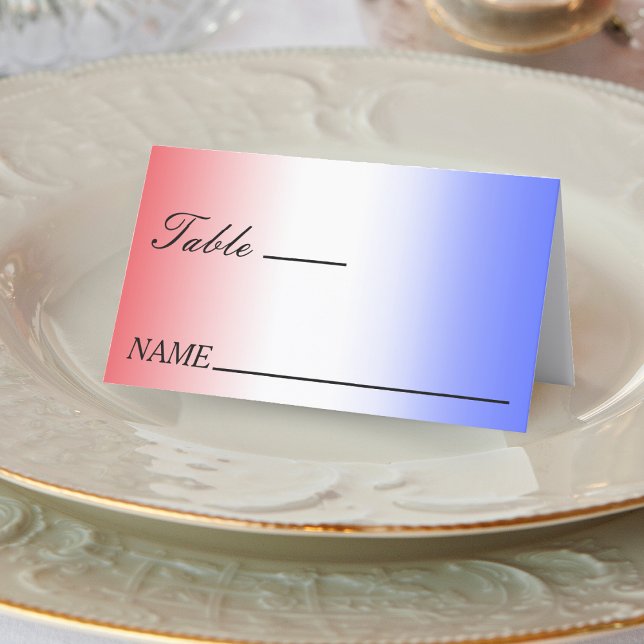 Cartão De Mesa Casamento Patriótico de Ombre Vermelho e Azul (Red White & Blue Ombre Patriotic Wedding Place Card)