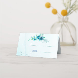 Cartão De Mesa Casamento Personalizado de Flor Azul