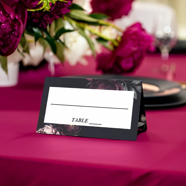 Cartão De Mesa Casamento personalizado de louças de mesa escuras (Wedding personalized tableware dark moody peonies place card gothic romantic wedding reception)