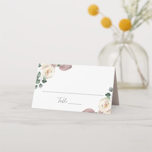 Cartão De Mesa Casamento Personalizado de Rosas e Orquídeas de Aq (Frente)