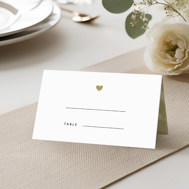 Cartão De Mesa Casamento Personalizado do Coração Dourado Moderno (Criador carregado)