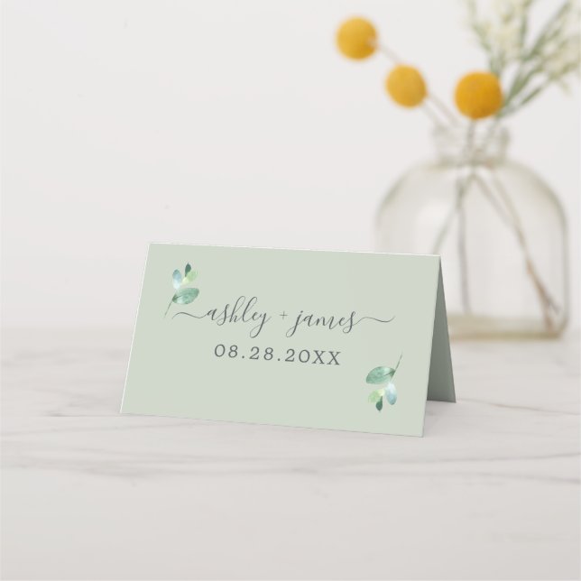 Cartão De Mesa Casamento Personalizado Do Pastel Verde Da Folhage (Frente)