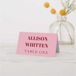 Cartão De Mesa Casamento Personalizado Rosa e Vermelho com Script