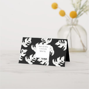 Cartão De Mesa Casamento Preto Branco Monstera Minimalista Desenh