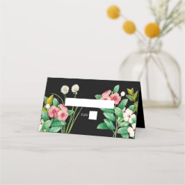 Cartão De Mesa Casamento Preto de Cores Aquáticas Permutável