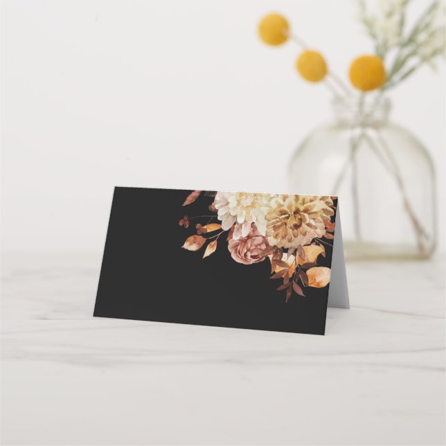 Cartão De Mesa Casamento Preto de Outono (Frente)