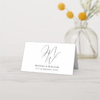 Cartão De Mesa Casamento Preto e Branco do Monograma Moderno