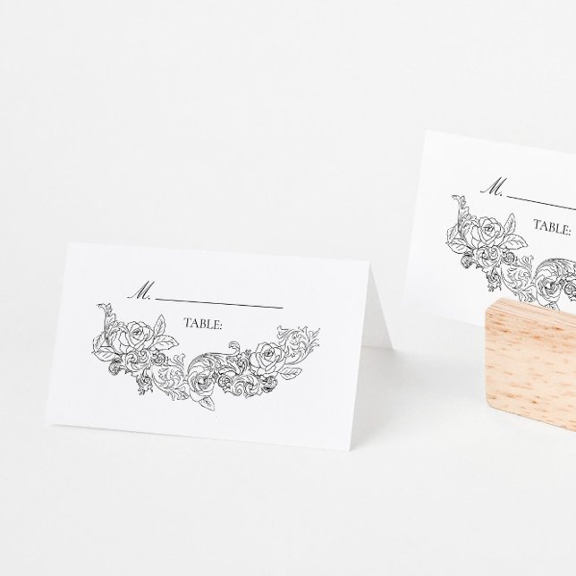 Cartão De Mesa Casamento Preto e Branco Elegante (Criador carregado)