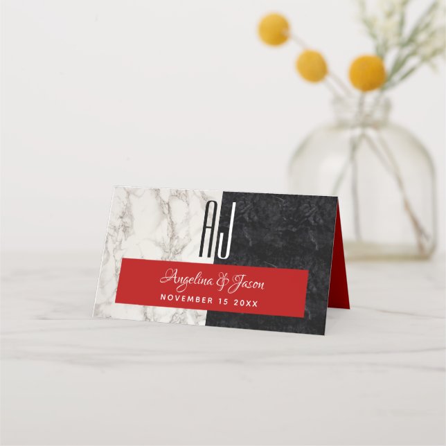 Cartão De Mesa Casamento preto e branco moderno (Verso)