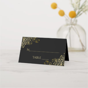 Cartão De Mesa Casamento Preto e Dourado Elegante para Escrever