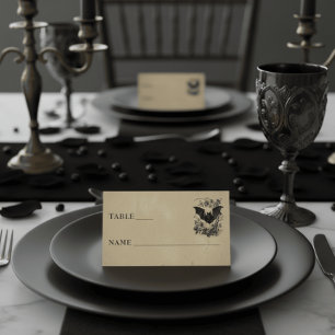 Cartão De Mesa Casamento Preto Vintage Gótico Toile Bege