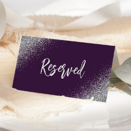 Cartão De Mesa Casamento Reservado com Brilho Prata Roxo Escuro