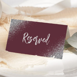 Cartão De Mesa Casamento Reservado Glitter Prata Burgundy Escuro