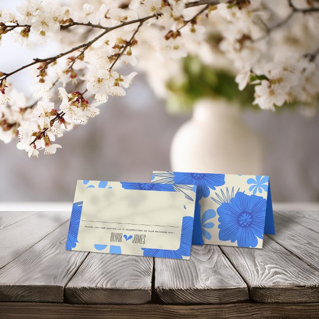 Cartão De Mesa Casamento Romântico Azul Floral (Criador carregado)