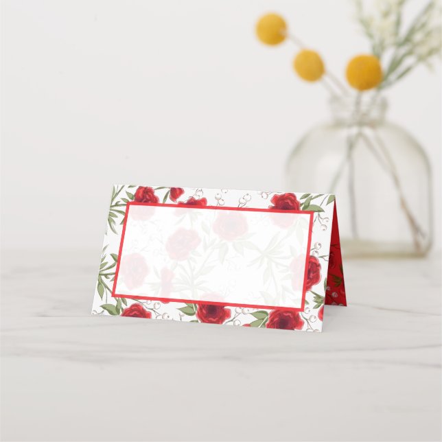 Cartão De Mesa Casamento Romântico com Rosa Vermelha (Frente)