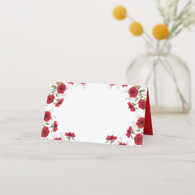 Cartão De Mesa Casamento Romântico com Rosa Vermelha (Frente)