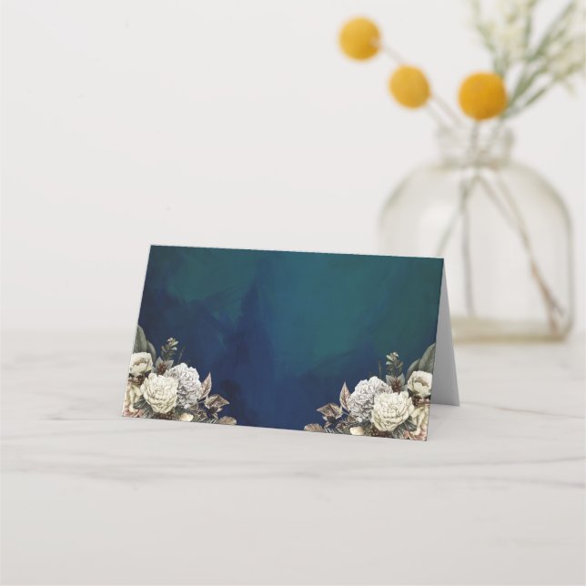 Cartão De Mesa Casamento Romântico Floral Dourado Wreath (Frente)