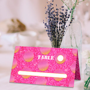Cartão De Mesa Casamento Rosa Quente e Laranja Bolas de Discoteca