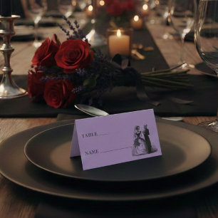 Cartão De Mesa Casamento Roxo Preto Gótico Vintage