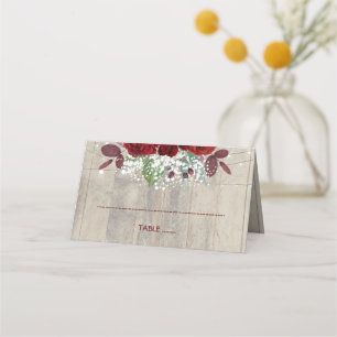 Cartão De Mesa Casamento Russo De Madeira Flores De Burgundy