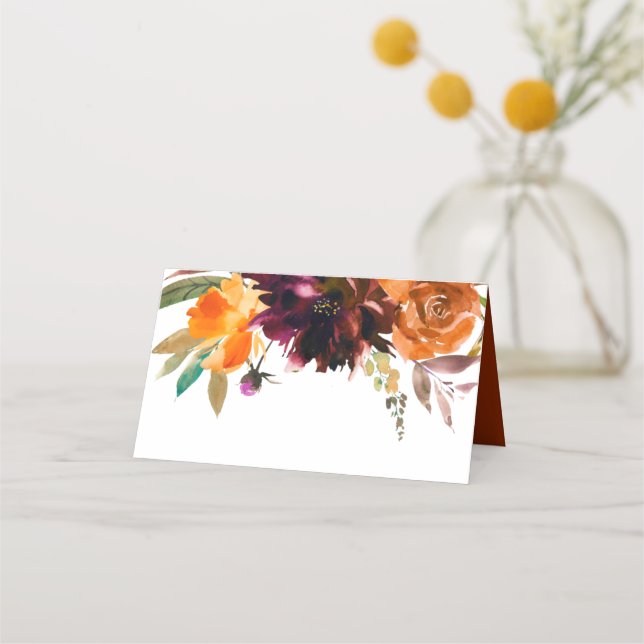 Cartão De Mesa Casamento Russo Floral de Laranja Queimado (Frente)