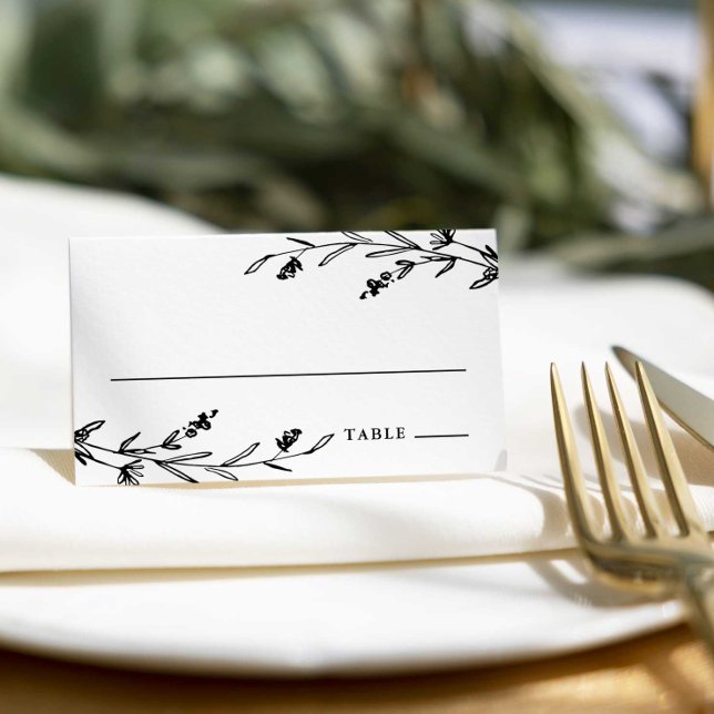Cartão De Mesa Casamento Rustic Black & White Floral Wildflower (Criador carregado)