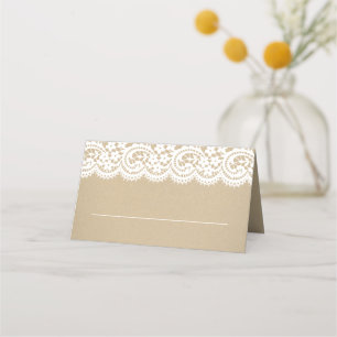 Cartão De Mesa Casamento Rustic Kraft Gold Dot e Renda