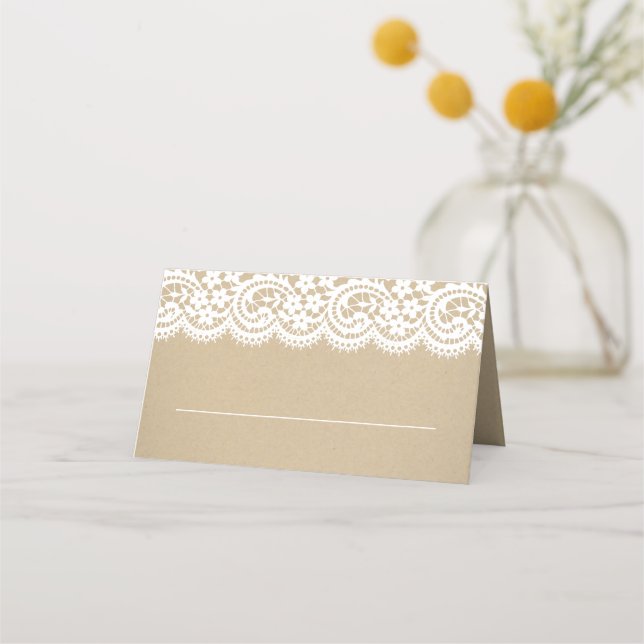 Cartão De Mesa Casamento Rustic Kraft Gold Dot e Renda (Frente)
