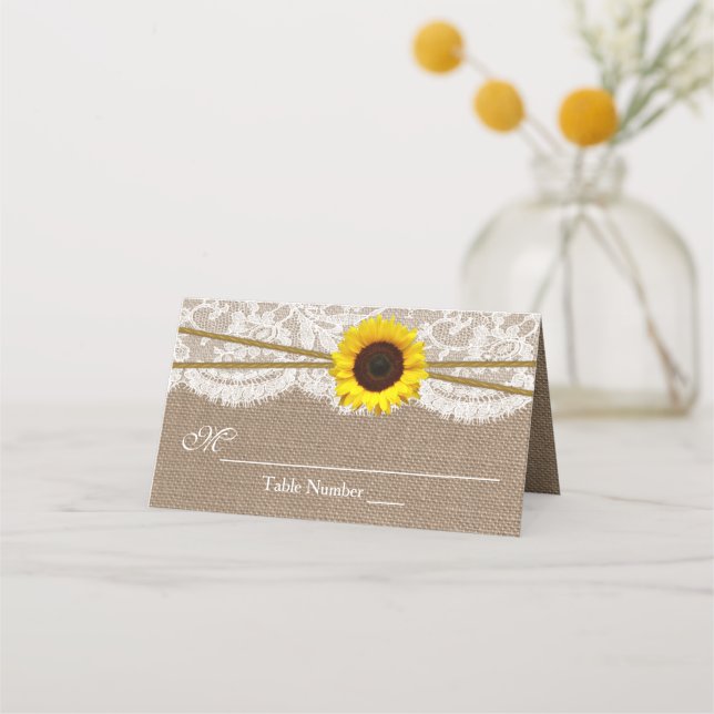 Cartão De Mesa Casamento Rustic Sunflower (Frente)