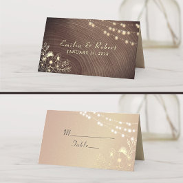 Cartão De Mesa Casamento Rustic Wood and String Lights
