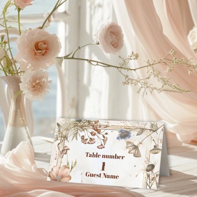 Cartão De Mesa Casamento Rústico com Aquarela Florestal (Criador carregado)