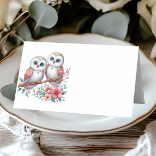 Cartão De Mesa Casamento Rústico de Coruja Boho Floresta