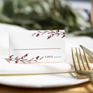 Cartão De Mesa Casamento Rústico Floral de Campo em Borgonha