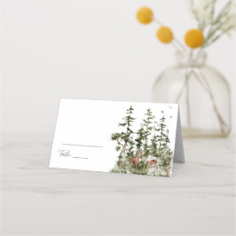 Cartão De Mesa Casamento Rústico Floresta Montanha Aquarela