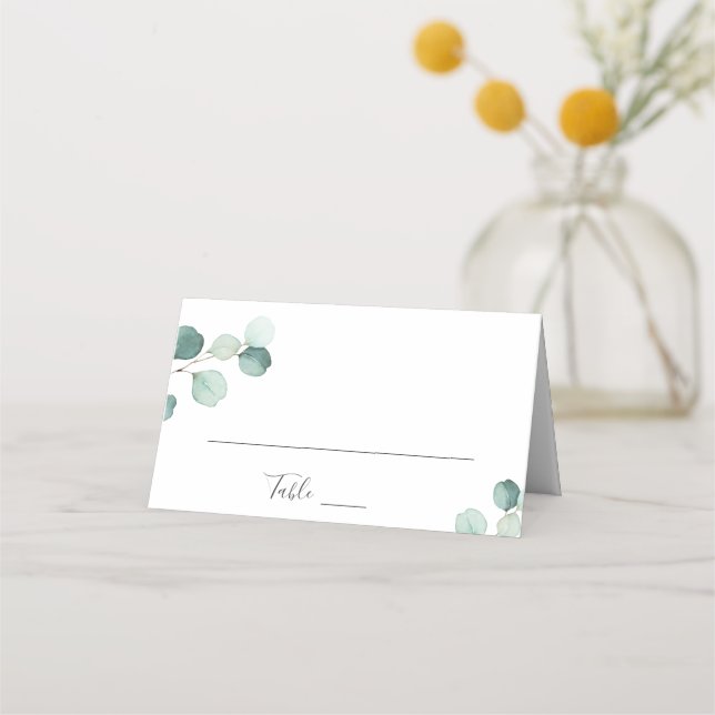 Cartão De Mesa Casamento Rústico Simples e Elegante com Eucalipto (Frente)