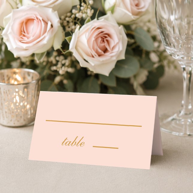 Cartão De Mesa Casamento Simples Caligrafia Dourada Rosa Rubor (Criador carregado)