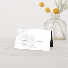 Cartão De Mesa Casamento Simples Floral de Cinzas Elegante